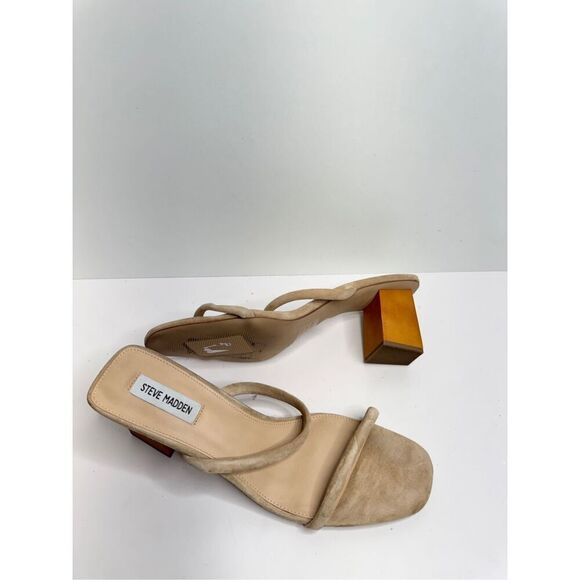 Steve Madden Sandals Womens Size 13 Tan Leather Double Strap Open Toe Heels - Picture 6 of 9